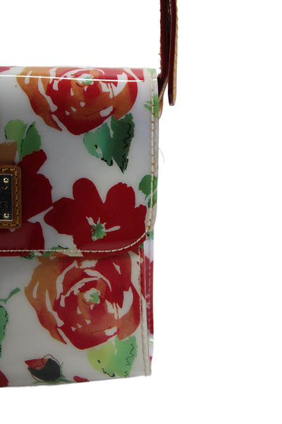 Dooney & Bourke Womens White Red Floral Flap Leather Trim Crossbody Bag Handbag