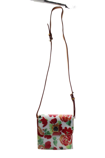 Dooney & Bourke Womens White Red Floral Flap Leather Trim Crossbody Bag Handbag