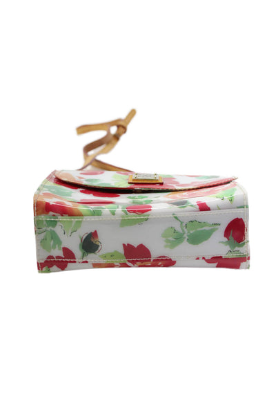 Dooney & Bourke Womens White Red Floral Flap Leather Trim Crossbody Bag Handbag