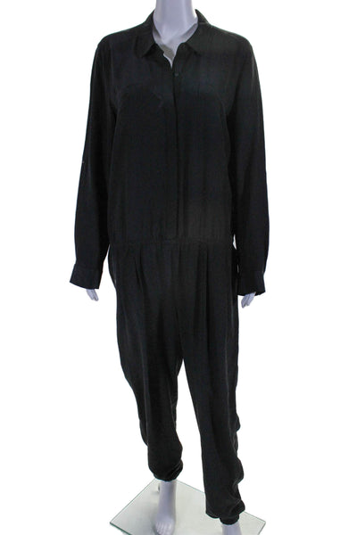 The Fisher Project Womens Silk Long Sleeve Button Up Jumpsuit Black Size M