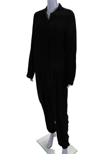 The Fisher Project Womens Silk Long Sleeve Button Up Jumpsuit Black Size M