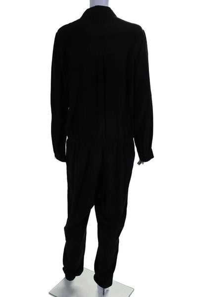 The Fisher Project Womens Silk Long Sleeve Button Up Jumpsuit Black Size M