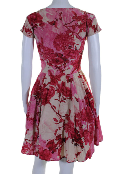 Ted Baker London Womens Cap Sleeve V Neck Silk Floral A Line Skirt Brown Pink 3