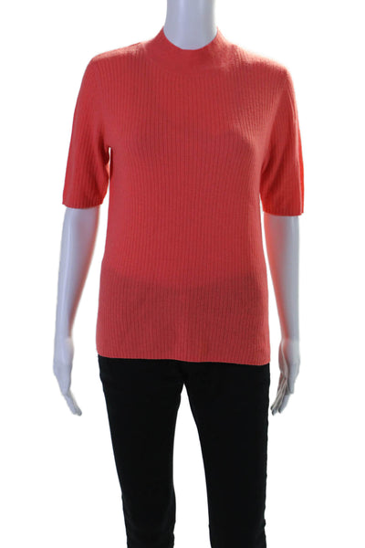 H By Halston Womens Short Sleeves Turtleneck Sweater Coral Pink Wool Size Medium