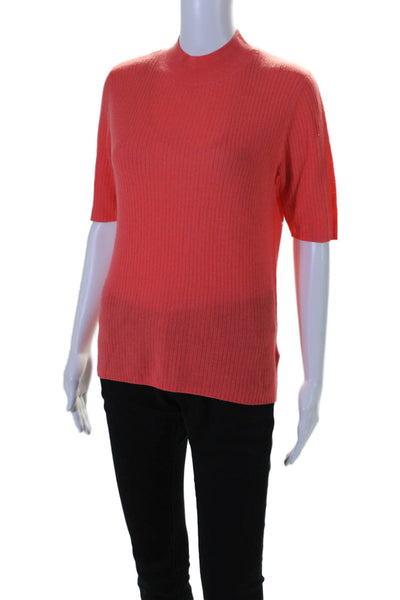 H By Halston Womens Short Sleeves Turtleneck Sweater Coral Pink Wool Size Medium