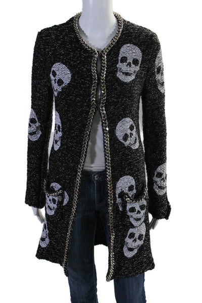 Philipp Plein Womens Cotton Thick Knit Chain Skull Open Front Cardigan Gray Size