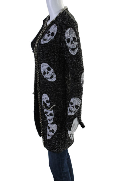 Philipp Plein Womens Cotton Thick Knit Chain Skull Open Front Cardigan Gray Size