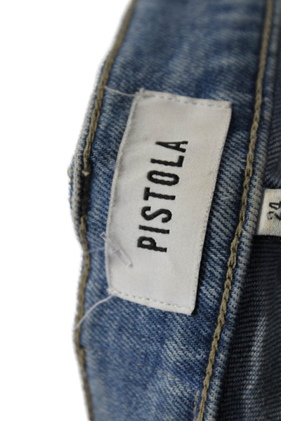 Pistola Womens Zip Button Medium Wash Distress Fray Bottom Denim Jeans Size EUR