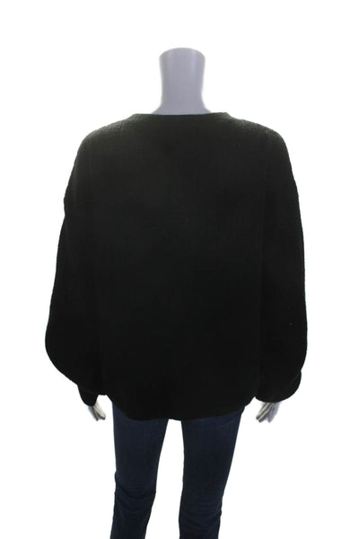 DKNY Womens Knitted Ribbed Textured Long Sleeve Pullover Sweater Black Size M