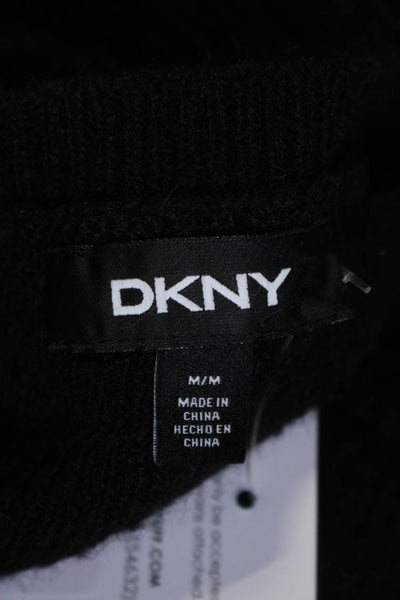 DKNY Womens Knitted Ribbed Textured Long Sleeve Pullover Sweater Black Size M