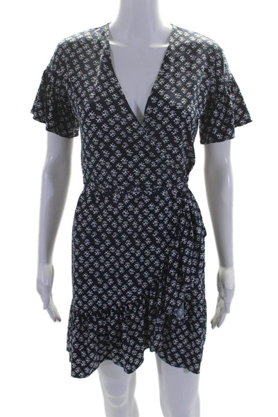 Michael Kors Womens V-neck Short Sleeve Belted Floral Short Dress Navy Size XS