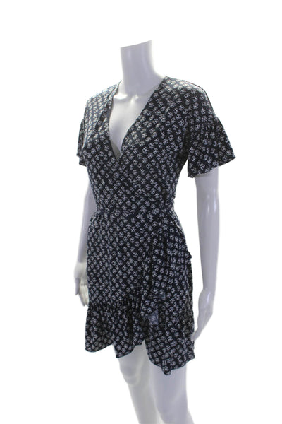 Michael Kors Womens V-neck Short Sleeve Belted Floral Short Dress Navy Size XS