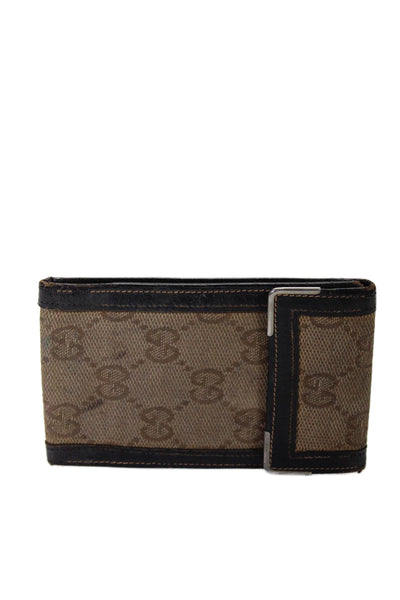 Gucci Womens Woven Monogram Print Tri-Folded Snapped Buttoned Card Wallet Brown