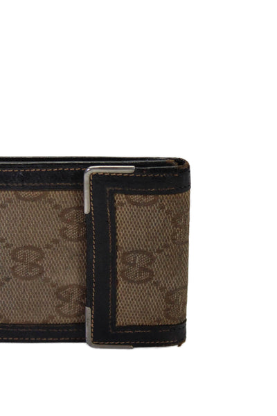 Gucci Womens Woven Monogram Print Tri-Folded Snapped Buttoned Card Wallet Brown