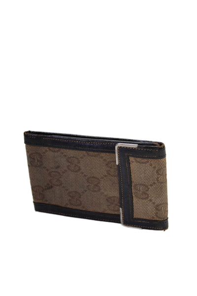 Gucci Womens Woven Monogram Print Tri-Folded Snapped Buttoned Card Wallet Brown