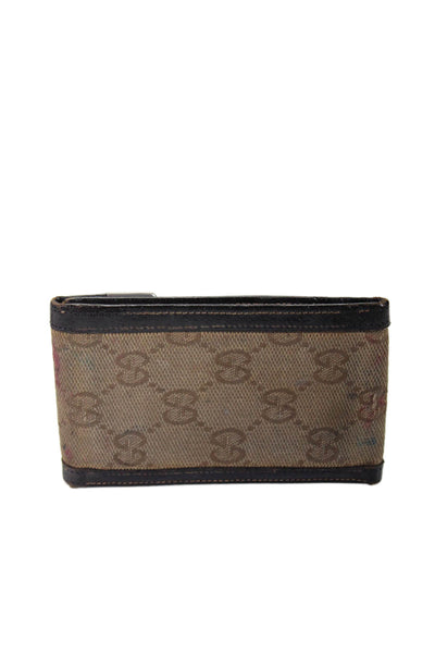 Gucci Womens Woven Monogram Print Tri-Folded Snapped Buttoned Card Wallet Brown