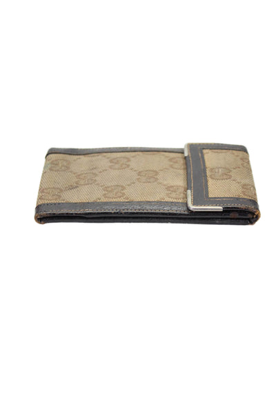 Gucci Womens Woven Monogram Print Tri-Folded Snapped Buttoned Card Wallet Brown