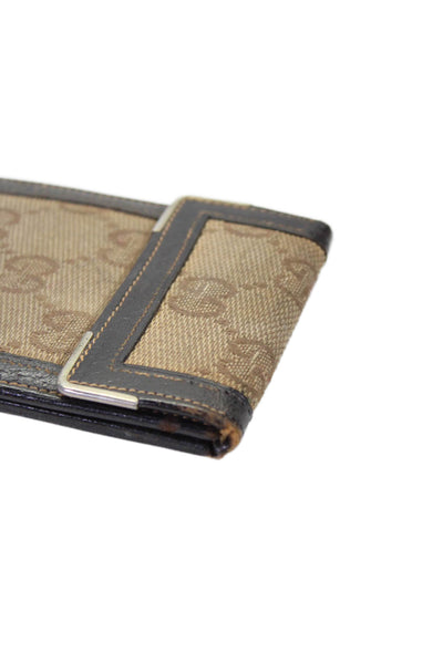 Gucci Womens Woven Monogram Print Tri-Folded Snapped Buttoned Card Wallet Brown