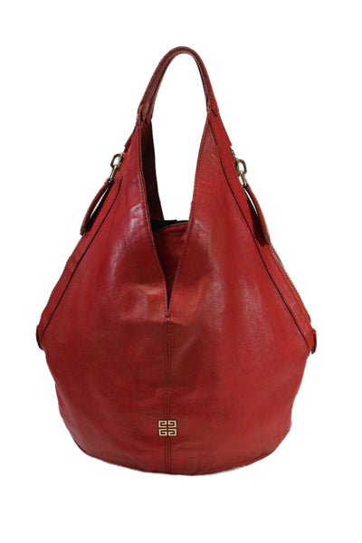 Givenchy Womens Double Handle Zipper Trim Vintage Hobo Handbag Red Leather