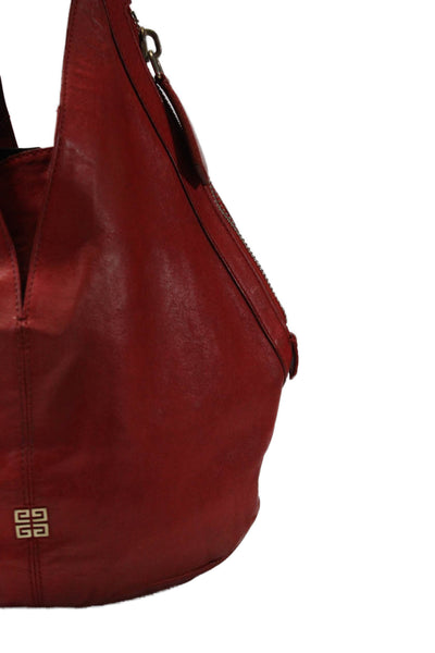 Givenchy Womens Double Handle Zipper Trim Vintage Hobo Handbag Red Leather