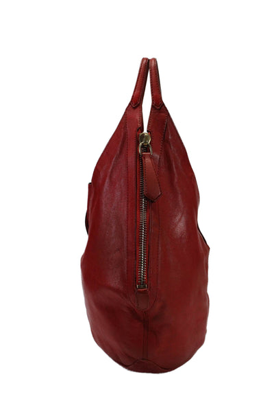 Givenchy Womens Double Handle Zipper Trim Vintage Hobo Handbag Red Leather