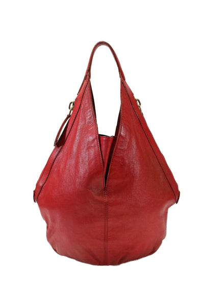 Givenchy Womens Double Handle Zipper Trim Vintage Hobo Handbag Red Leather