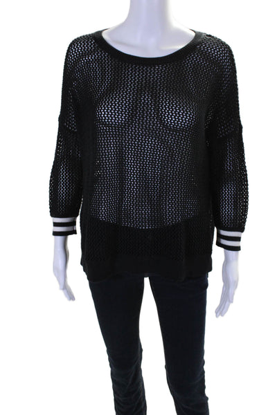 Autumn Cashmere Womens Cotton Graphic Textured Mesh Knitted Sweater Black Size S