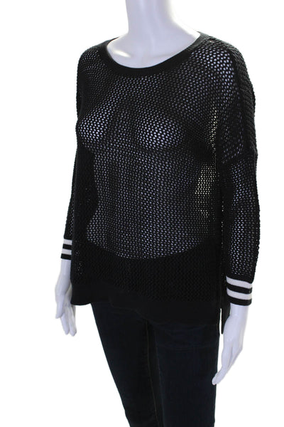 Autumn Cashmere Womens Cotton Graphic Textured Mesh Knitted Sweater Black Size S