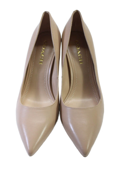 Coach Womens Leather Pointed Toe Gold Tone Slide On Pumps Nude Beige Size 8.5 B