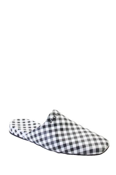 Balenciaga Womens Slip On Logo Gingham Slippers Mules Black White Size 37