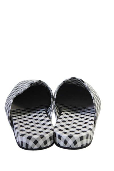 Balenciaga Womens Slip On Logo Gingham Slippers Mules Black White Size 37