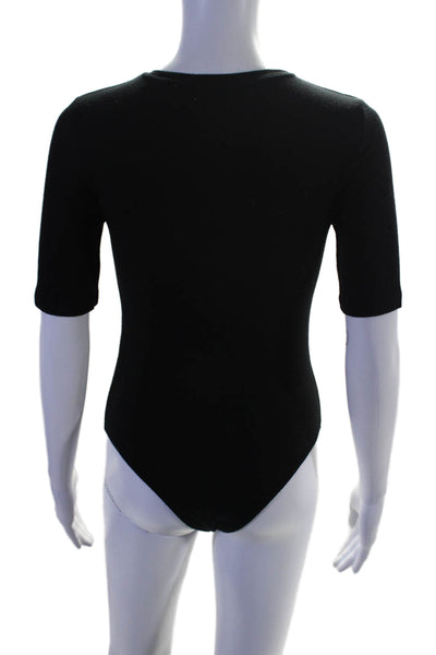 ATM Womens Button Bottom Short Sleeve Crew Neck Ribbed Knit Bodysuit Black Small