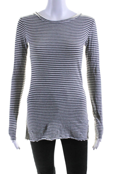 Nili Lotan Womens Cotton Round Neck Long Sleeve Stripe Top Gray Size XS