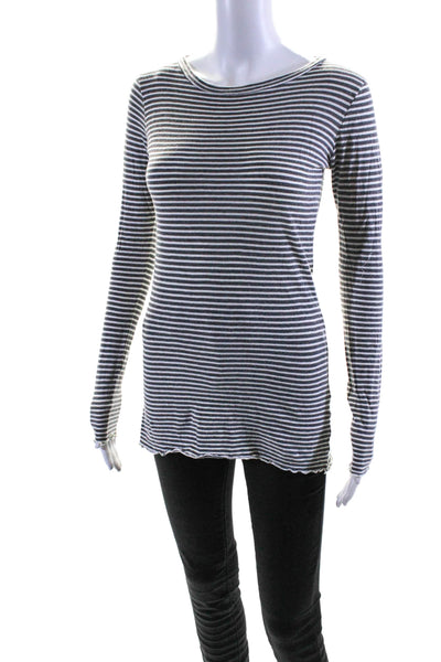 Nili Lotan Womens Cotton Round Neck Long Sleeve Stripe Top Gray Size XS