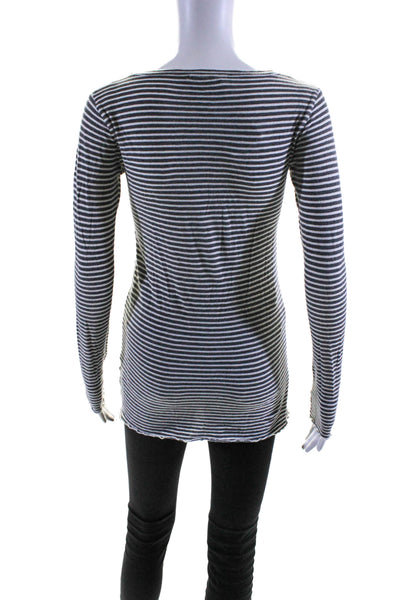 Nili Lotan Womens Cotton Round Neck Long Sleeve Stripe Top Gray Size XS