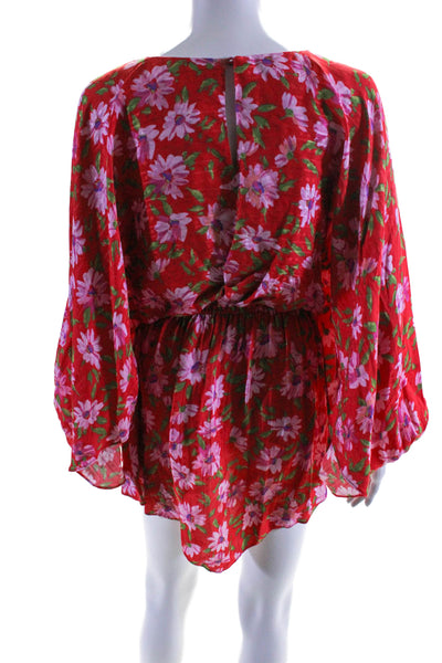 Love Shack Fancy Womens 3/4 Sleeve Scoop Neck Floral Mini Dress Red Size XS