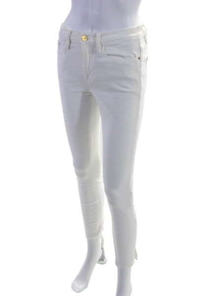 Frame Women's Midrise Five Pockets Slit Ankle Skinny Denim Pants White Size 27