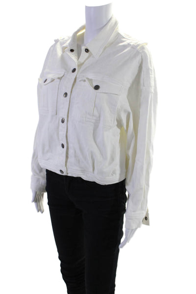 Daze Womens Cotton Button Long Sleeve Crop Denim Jacket White Size XS