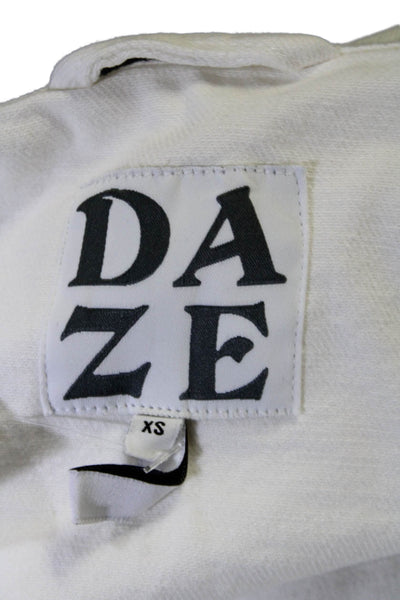 Daze Womens Cotton Button Long Sleeve Crop Denim Jacket White Size XS