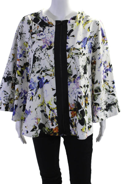 Elizabeth and James Womens Textured Zip Drape Over Floral Poncho Top White Size