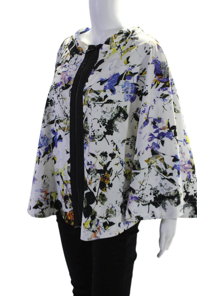 Elizabeth and James Womens Textured Zip Drape Over Floral Poncho Top White Size