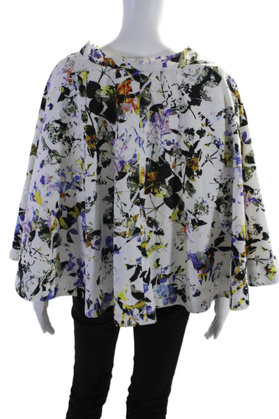 Elizabeth and James Womens Textured Zip Drape Over Floral Poncho Top White Size