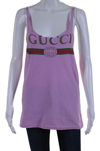 Gucci Womens Pink Graphic Print Scoop Neck Sleeveless Distress Tank Top Size XXS