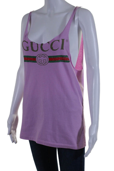 Gucci Womens Pink Graphic Print Scoop Neck Sleeveless Distress Tank Top Size XXS