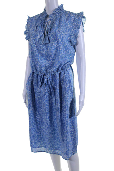 Rungolee Womens V-neck Ruffle Tie Front Short Sleeve Maxi Dress Blue Size M