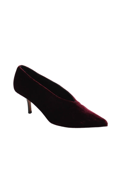 Celine Womens Velvet Pointed Toe Slide On Slim Heel Pumps Sangria Red Size 36 6