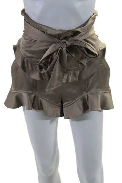 Marissa Webb Womens Brown Ruffle Tie Front Zip Back High Rise Shorts Size 2