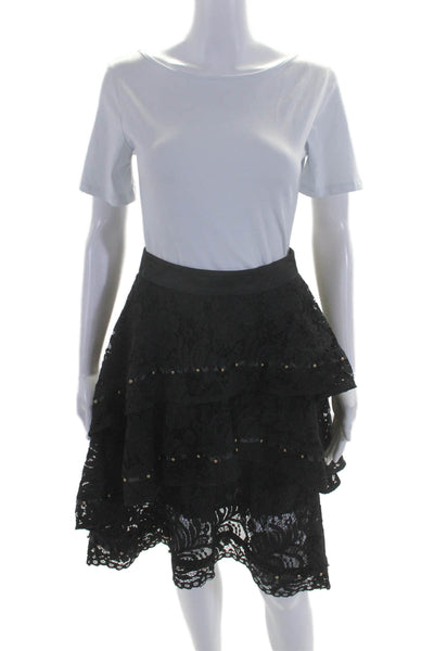 Keepsake Womens Lace Studded Tiered Ruffle Skirt Black Size XS