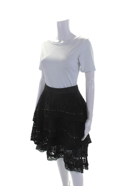 Keepsake Womens Lace Studded Tiered Ruffle Skirt Black Size XS