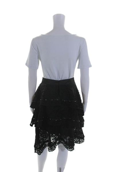 Keepsake Womens Lace Studded Tiered Ruffle Skirt Black Size XS